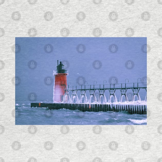 Frozen South Haven Lighthouse by Enzwell